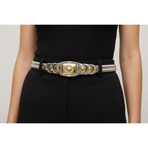 Vintage Statement Chain Belt Omega Stretchy Silver Gold Heavy 26"-30" 1980s